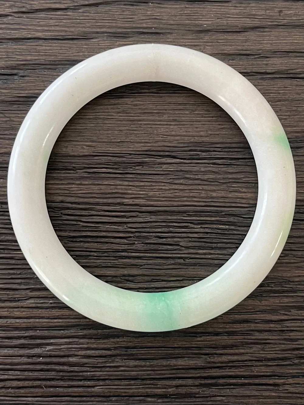 Jade Bangle Bracelet in White/Cream with Green Accents
